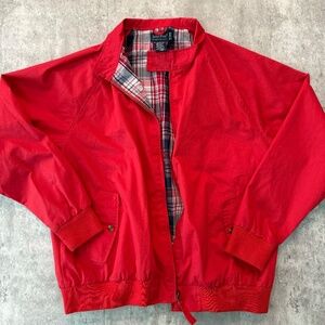 John Blair vintage red lightweight jacket casual spring long sleeve coat mens L
